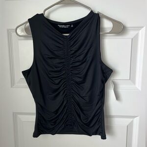 Black Abercrombie and Fitch Sleek Seamless Fabric Ruched High-Neck Top